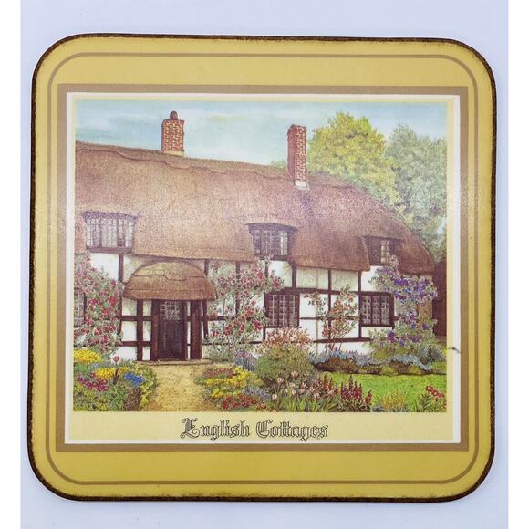 Vintage Pimpernel Acrylic Cork Square Coasters Set of 6 Cottages 4"x 4" England - Picture 5 of 10